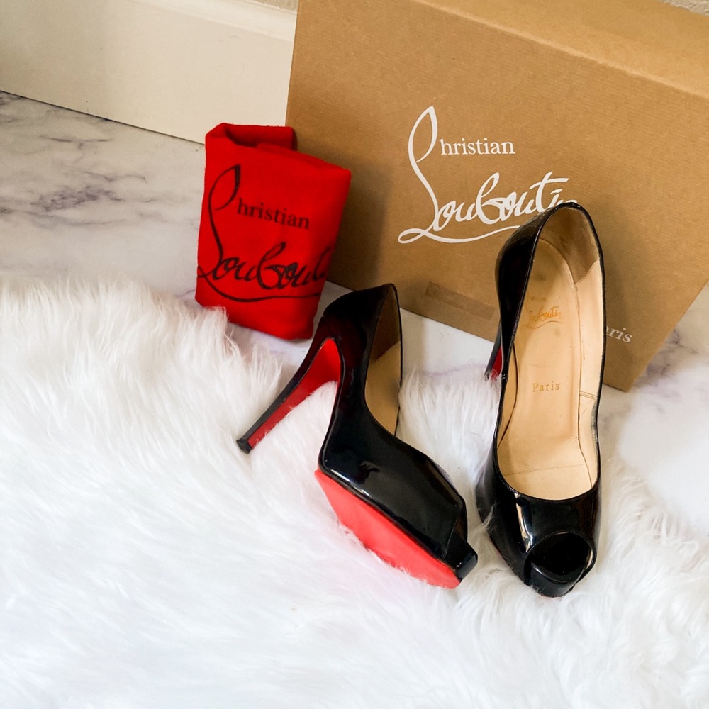 Christian Louboutin Black Patent Peep Toe Heels